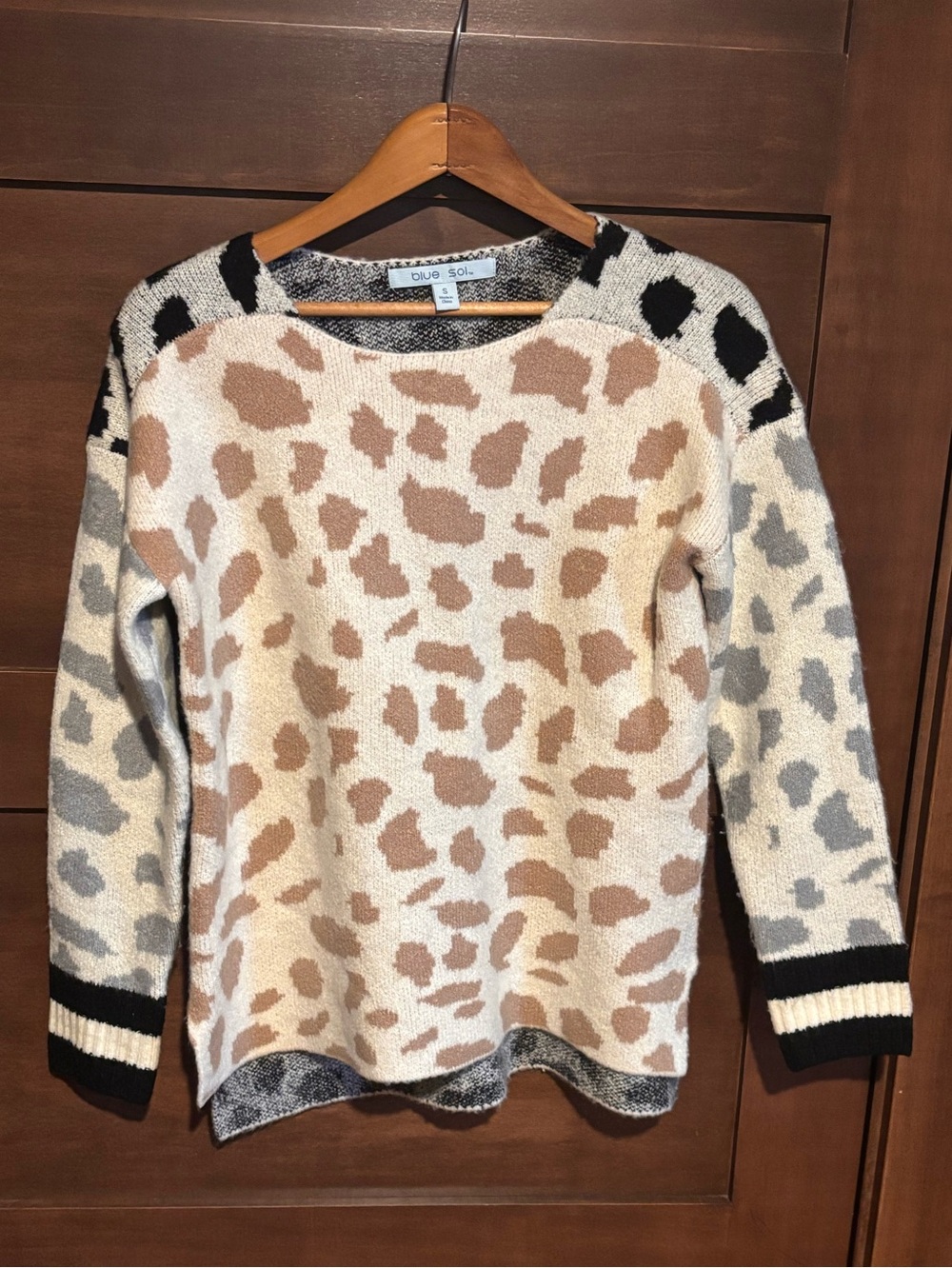 Blue Sol Neutral Leopard Print Crewneck Sweater